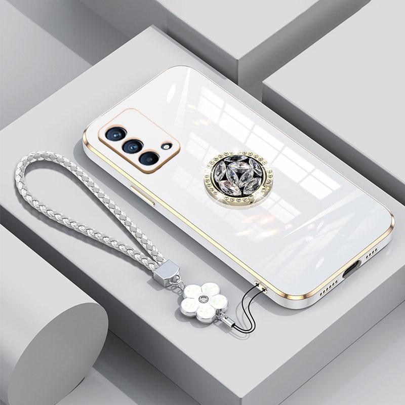 A74 4G / A54 5G Hülle Luxus Diamantring Abdeckung Für Oppo A74 5G A54 4G A94 Handyhülle Mit Lanyard Galvanisierte Hüllen OPPOA74 A 74