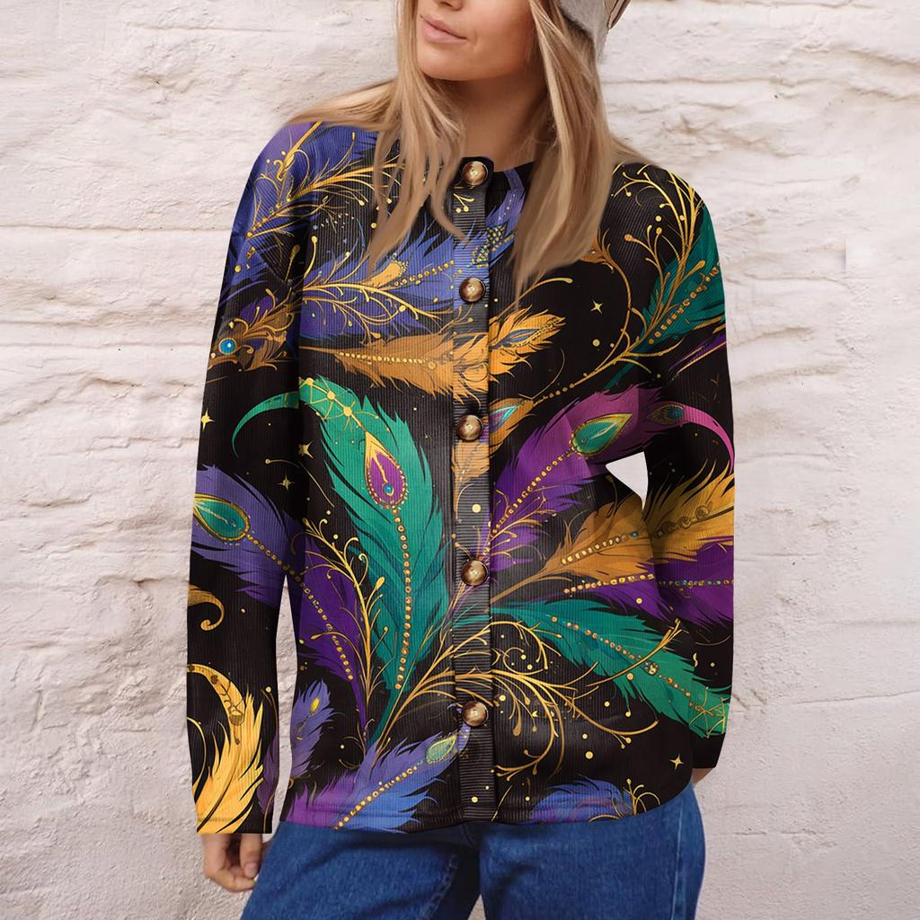 Dámská módní pletená svetrová bunda s dlouhým rukávem a zapínáním na knoflíky