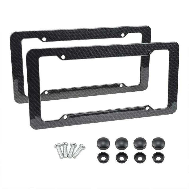 2 Pieces High-Quality Carbon Fiber Textured Universal US/CA Standard Size License Plate Frame Covers - Car Accessories