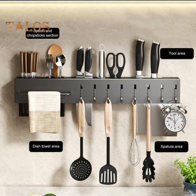 Besteckhalter für die Küche, Wandmontage, Cutterhalter mit Haken, Aufbewahrungsregal aus Karbonstahl für Löffel und Essstäbchen, rostbeständiges Küchenutensil