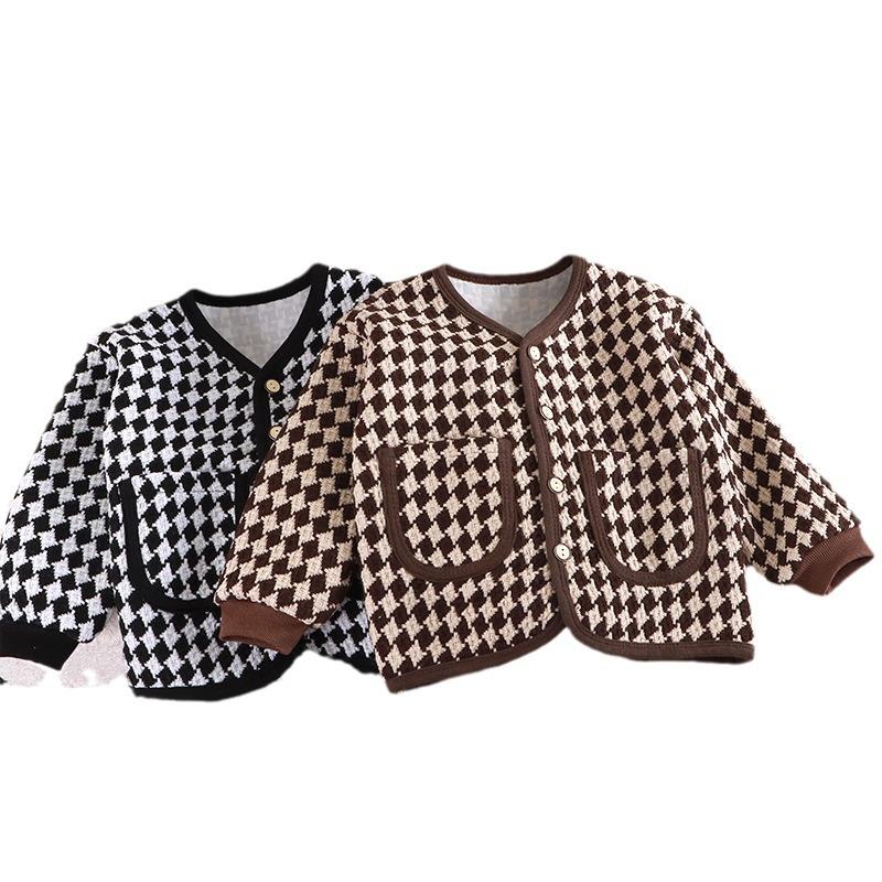 Children's Houndstooth Coat: Stylish Fragrant-Style Cardigan for Girls - Perfect for Autumn and Spring