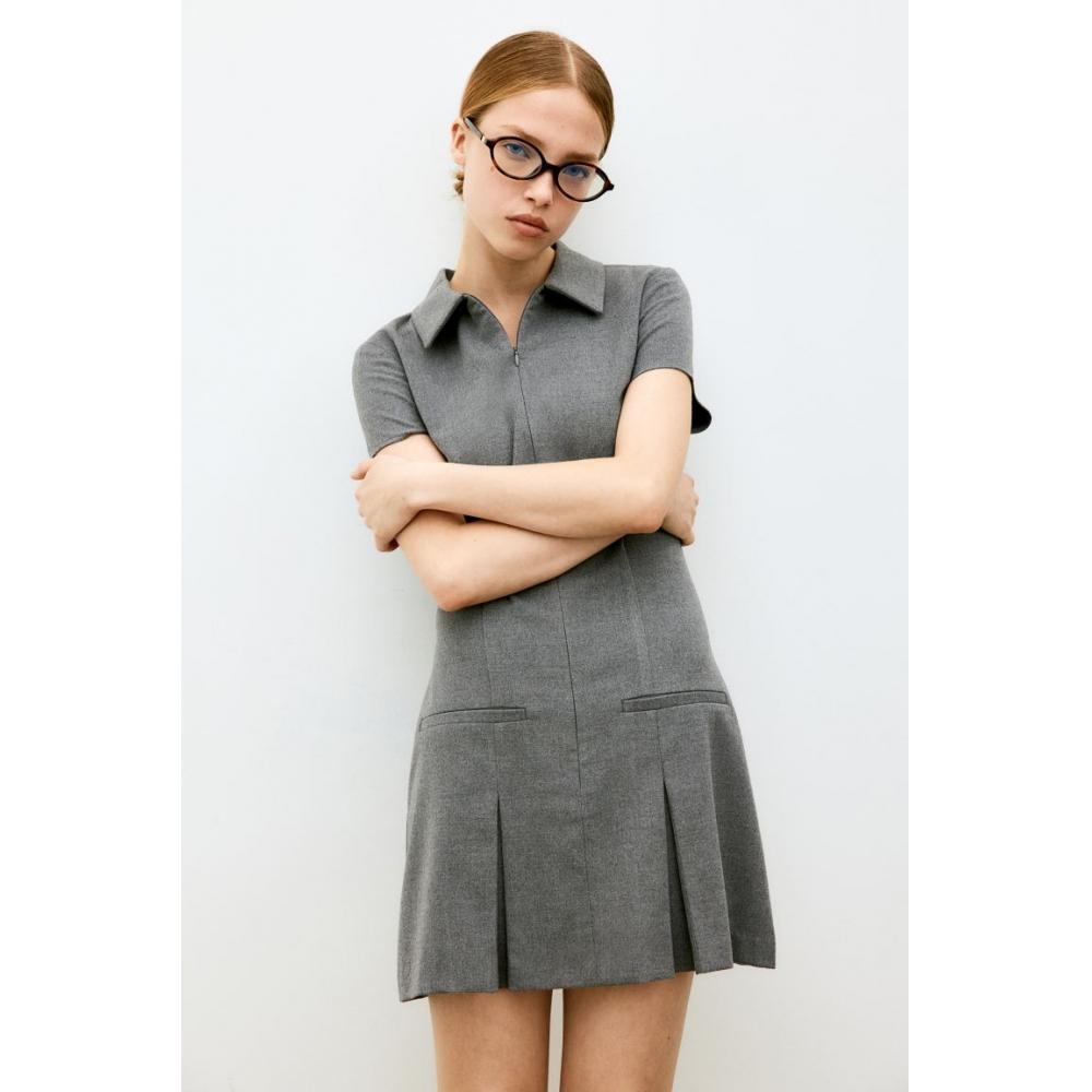 

H M collar zip front dress grey melange