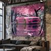 Pink Sports Car Sakura Tapestry Wall Hanging Anime JDM Car Decor Aesthetic Bedroom Room Decoration Pop Art Style
