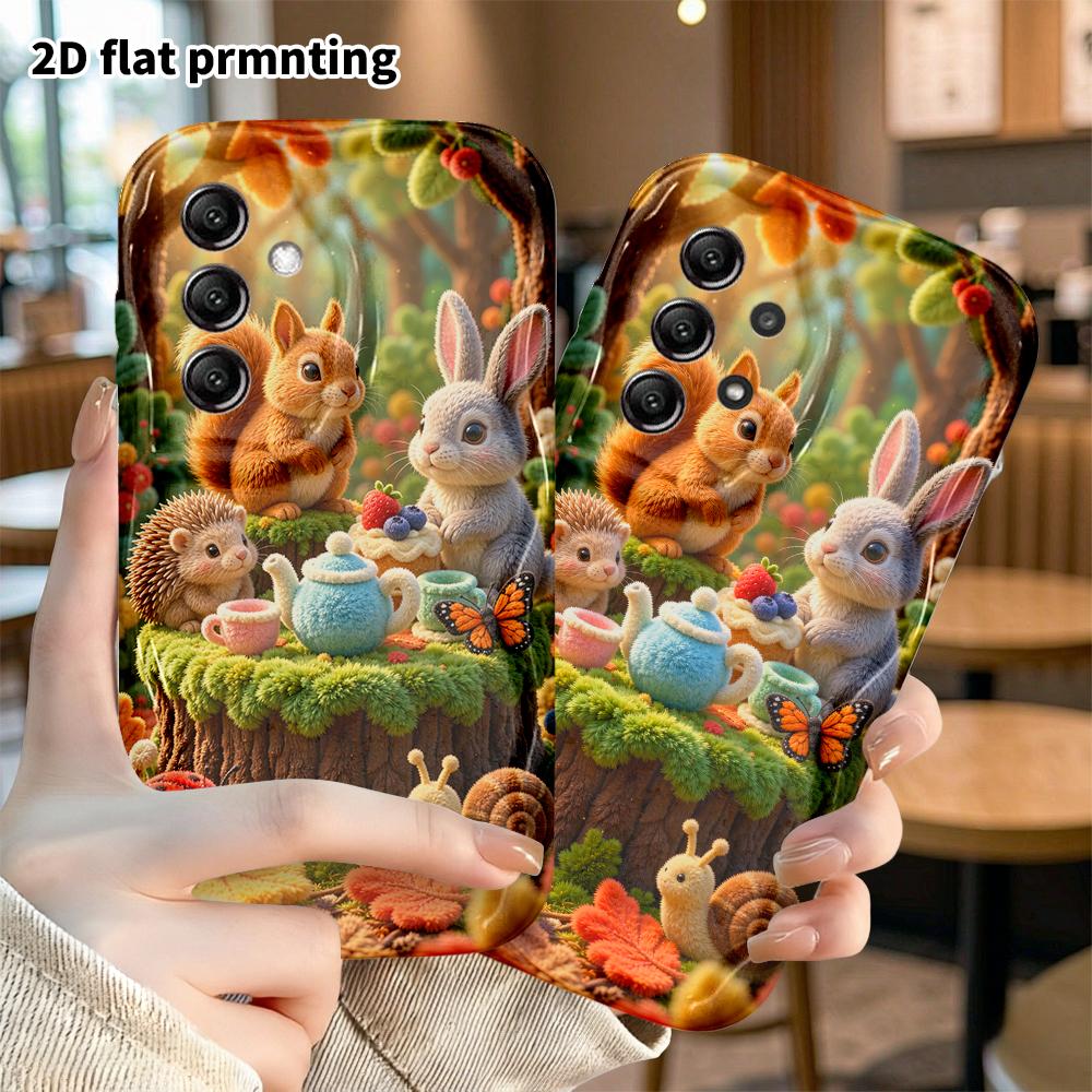 Phone case: 2D flat design suitable for Samsung Galaxy A34 A35 M05 M06 S20 S22 S21 FE Plus 5G protective case, little animal tea party, perfect Christ