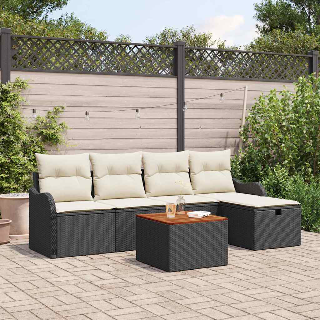 Garden Sofa Set with Cushions 6 pcs Black Poly Rattan