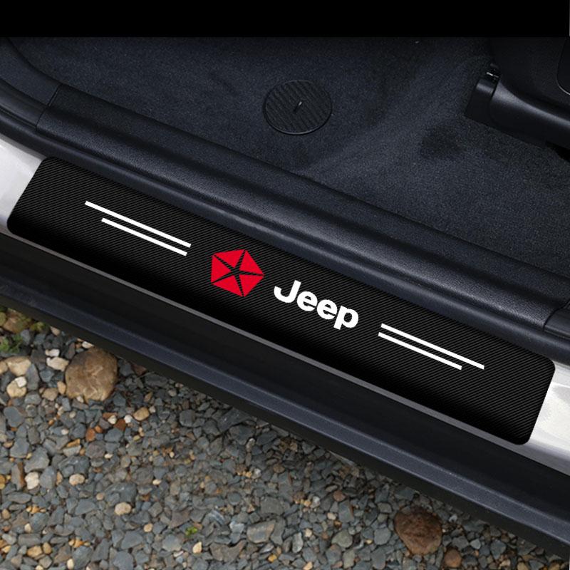 4Pcs Carbon Fiber Car Door Sill Protection Sticker Anti-scratch Refit Sticker for Jeep JK TJ Renegade Patriot Wrangler Cherokee Patriot Trail Liberty