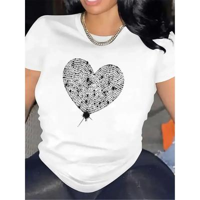 European Size Elegant Short Sleeve - Round Neck Top Women'S Black and White Shiny Rhinestone