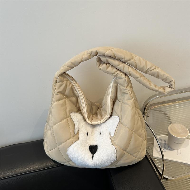 Cartoon Cotton Clothes Bag Women's 2025 Autumn and Winter New Large-capacity Handbag Cute and Sweet Shoulder Messenger Tote Bag