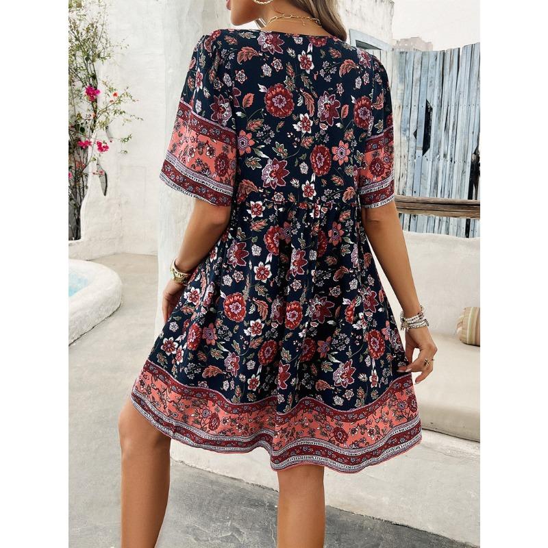 Women's Summer Vacation Printed Short-sleeved Dress