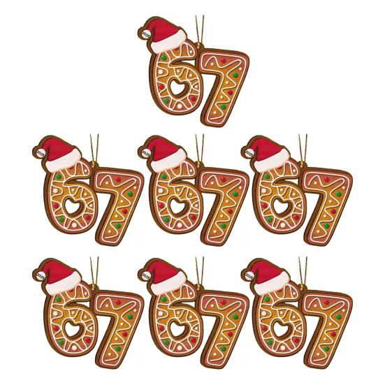 Christmas Ornament Acrylic Gingerbread Number 67 Pendant with Hat Festive Xmas Tree Decoration Holiday Gift