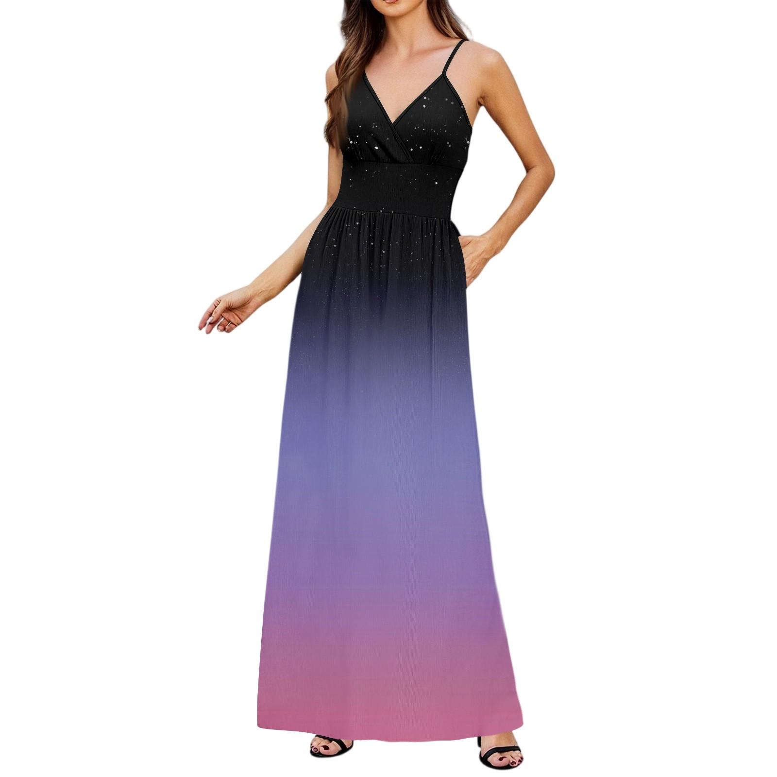 Women s Casual Knitted Cotton Gradient Print Suspender Dress L чёрный