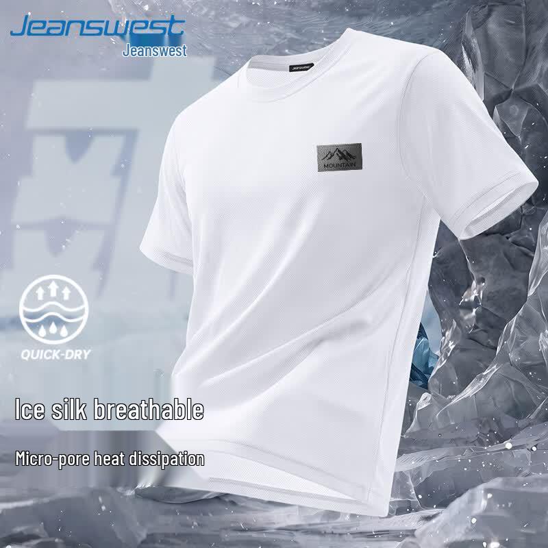 Jeanswest Men's Quick-Dry Ice Silk Breathable Mesh Athletic T-Shirt
