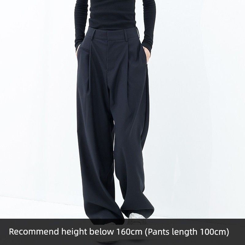

170 Tall Long Spring/Summer New Suit Pants Female Stylish Drape Wide Leg Leisure Straight-Leg Pants Suit Pants Black Long S