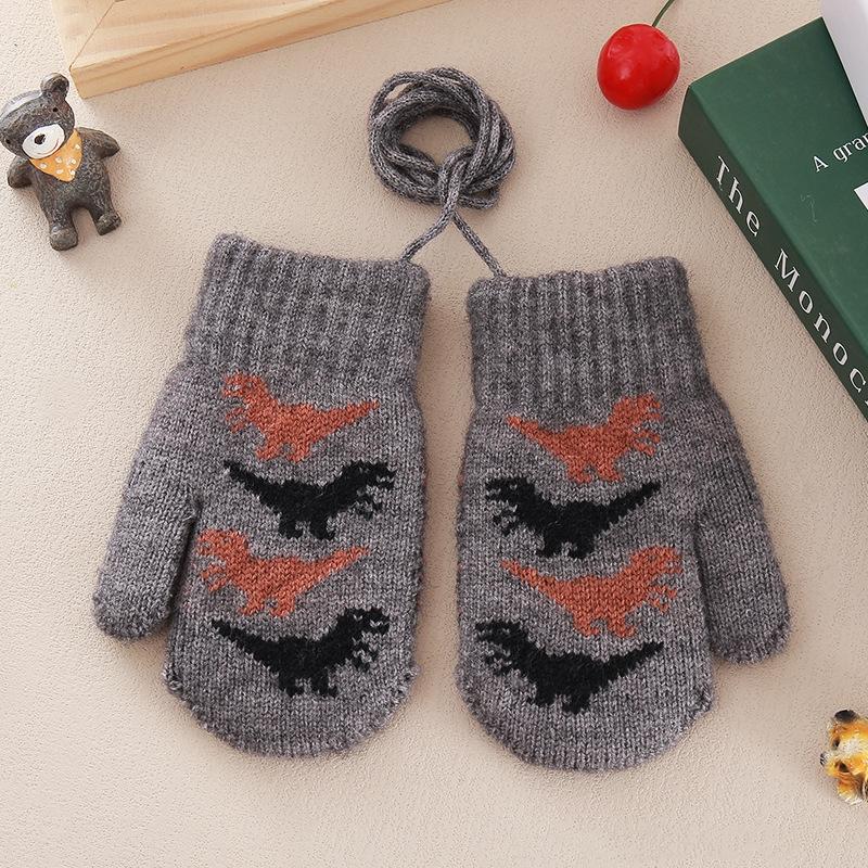 Cute Baby Gloves Winter Warm Knitted Baby Boys Girls Mittens Outdoor Windproof Toddler Kids Gloves With Rope