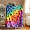 1pc Cozy Rainbow Dog Paw Print Fleece Blanket - Soft Plush All-Season Throw, Suitable for Bed, Sofa And Camping, Machine Washable, Christmas, Mother'S