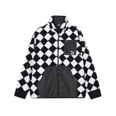 Puma Chaqueta Polar Deportiva a Cuadros Cómoda Chaqueta Unisex Negro 621891-01