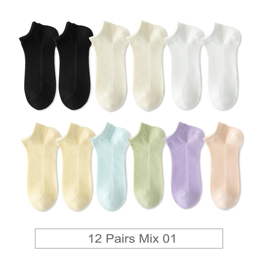 12 Pairs New Woman Cotton Socks Short Thin Mesh Breathable Sock Short Low Cut Colorful Summer Girl Sock