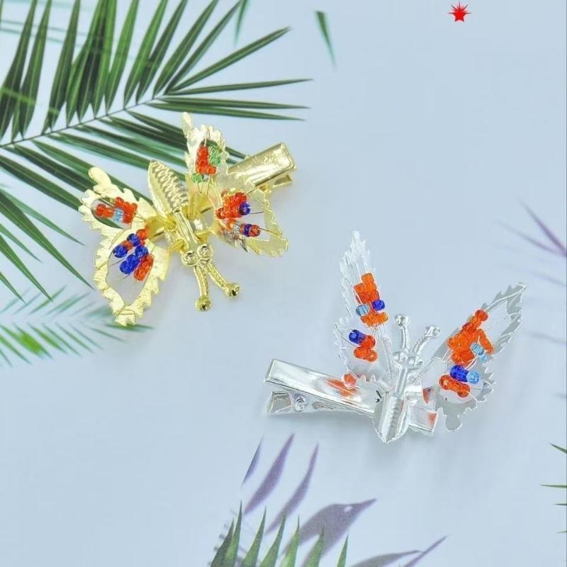 2Pcs Fashion Metal Colors Beads Hollow Butterfly Hairpins For Women Girls Hair Ornament Clip Barrette Hair Accessories