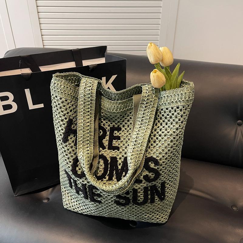 

Вместительная соломенная сумка-тоут новая летняя модная плечевая соломенная сумка плетеная сумка женская пляжная сумка для отпуска на море зелёный