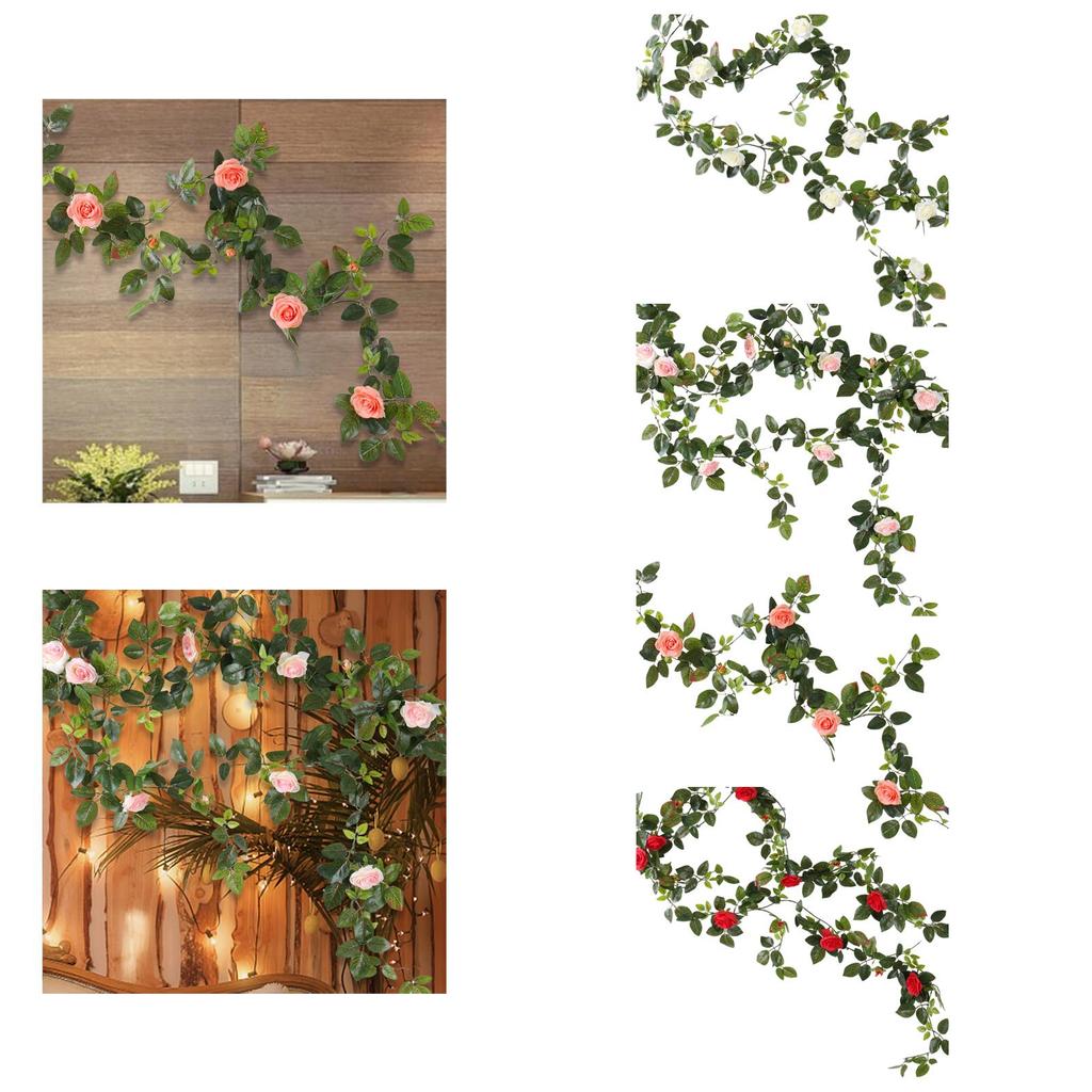 Artificial Rose Vines Rose Garland Hanging Faux Leaves Floral for Indoor Outdoor