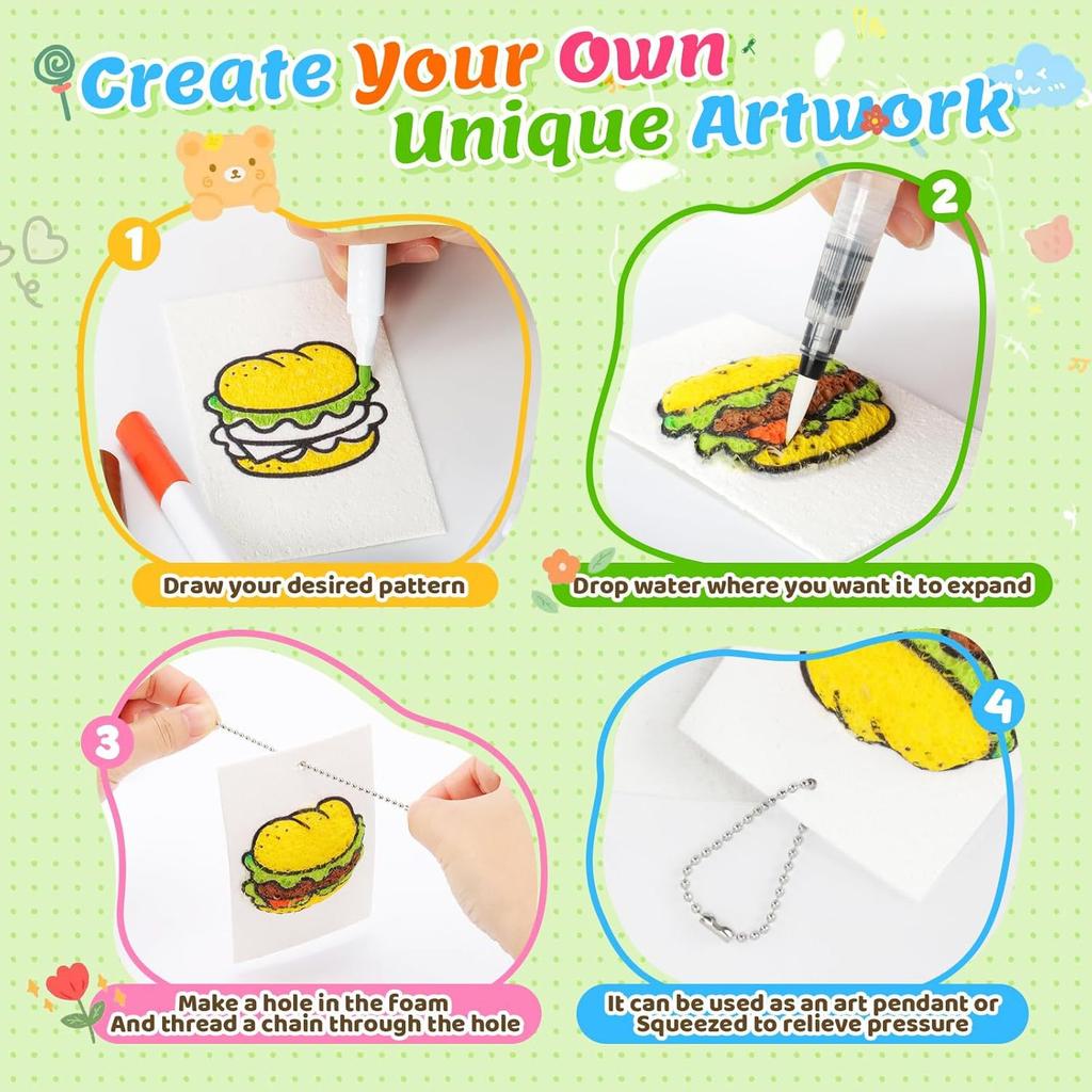 Magic Foam Texture Painting Kit,3D Puffy Paint Kit Including Magic Foam Paper,12 Colors Brush Tip Acrylic Paint Markers, Diy Painting Gifts For Paries