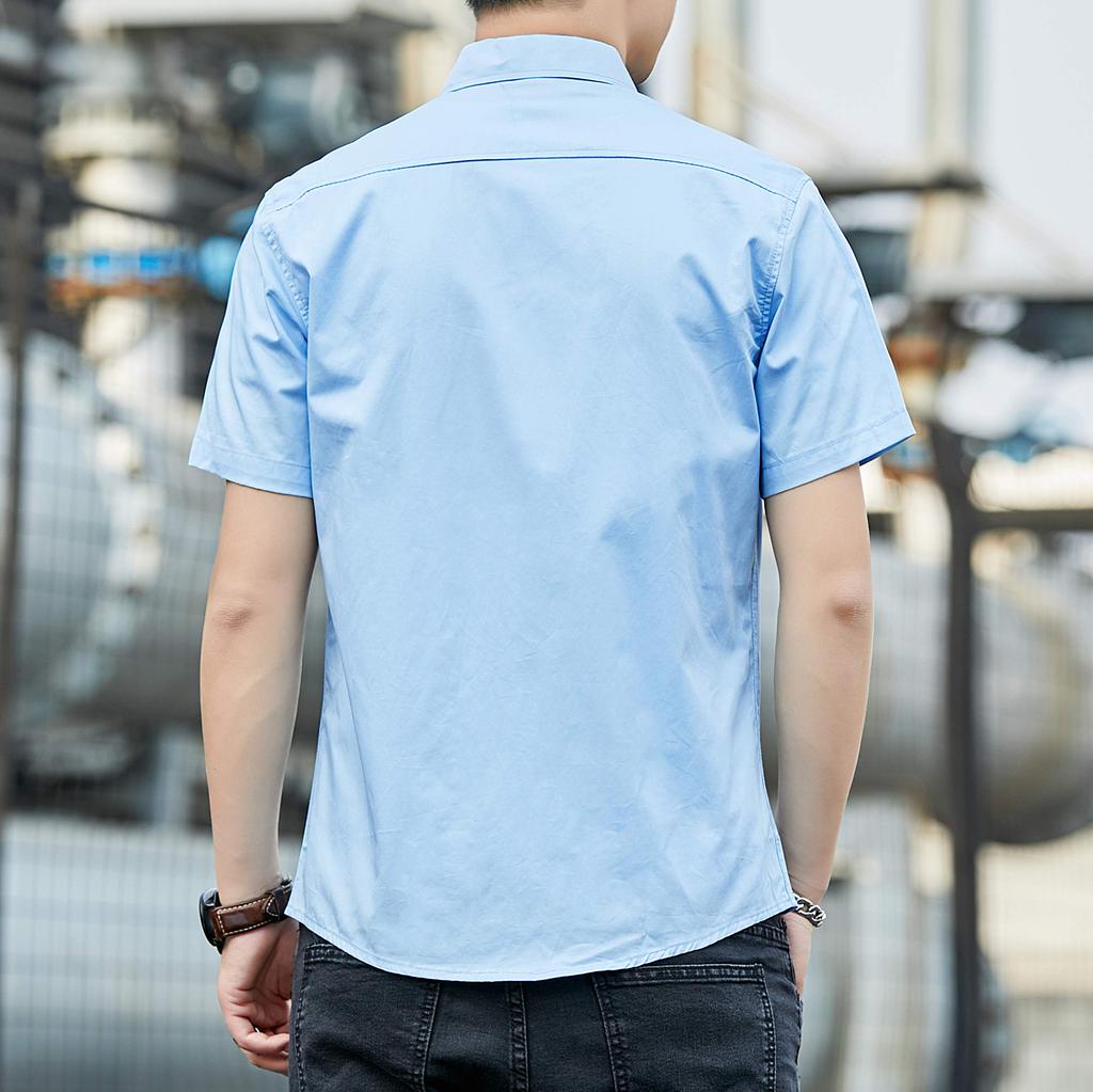 Amyni Men’s Summer Short Sleeve Dress Shirt, Lightweight Soft Quick Dry Casual Button-Down Shirt, L