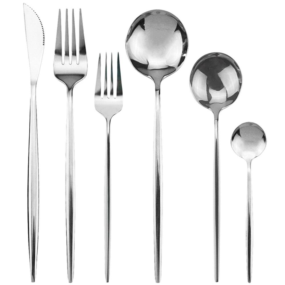 6Pcs Dinnerware Set White Gold Cutlery Set For One 304 Stainless Steel Knife Forks Spoons Dinner Set Kitchen Silverware Tableware Set