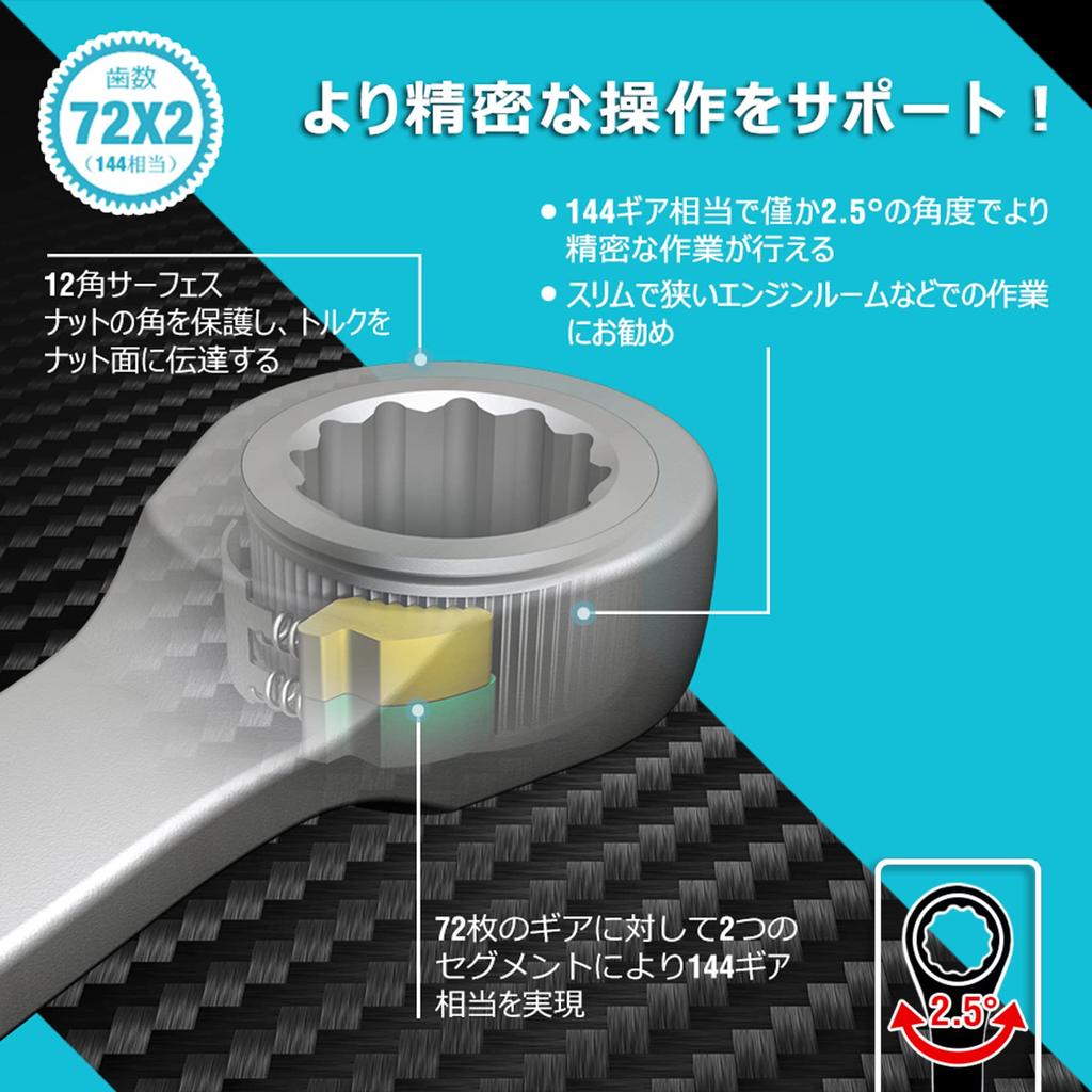 DURATECH Combination Wrench Ratchet Wrench Black Chrome Storage Bag Set Set, 144-Gear Ratchet, 8-17mm, CR-V Model, Plated, Assembly, DIY, Included,