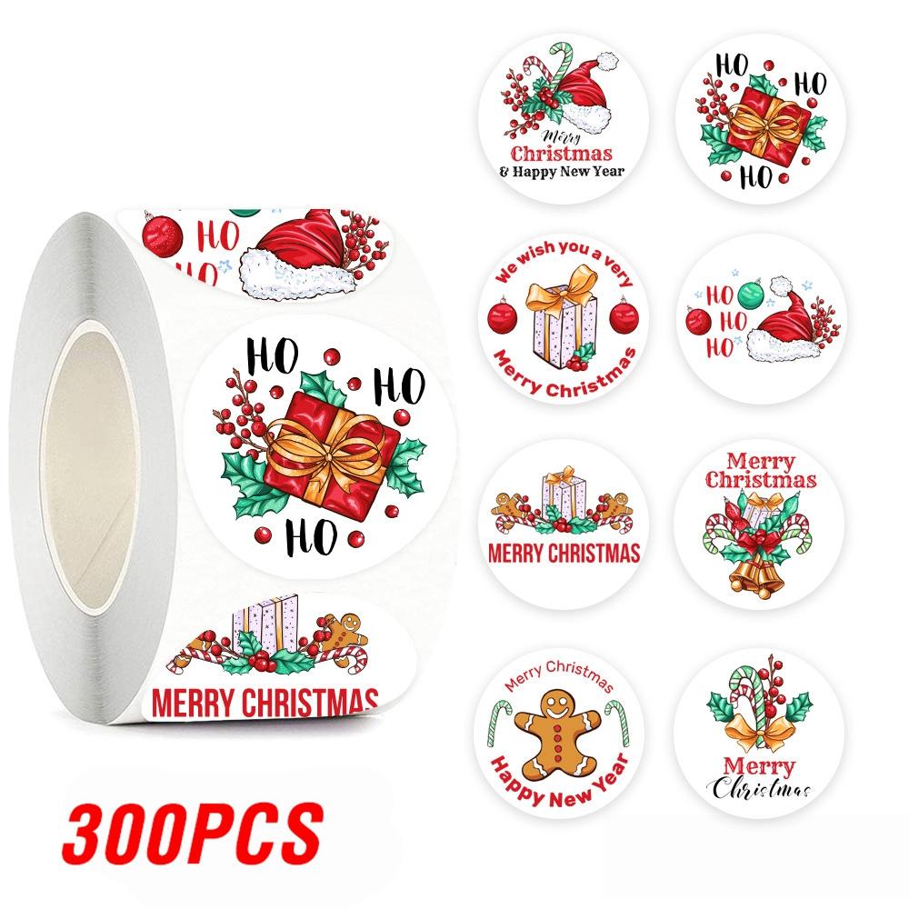100-500pcs Merry Christmas Sticker , Round Adhesive Decoration Sticker for Cards Envelope Seal Xmas Gift Wraps Box Bags