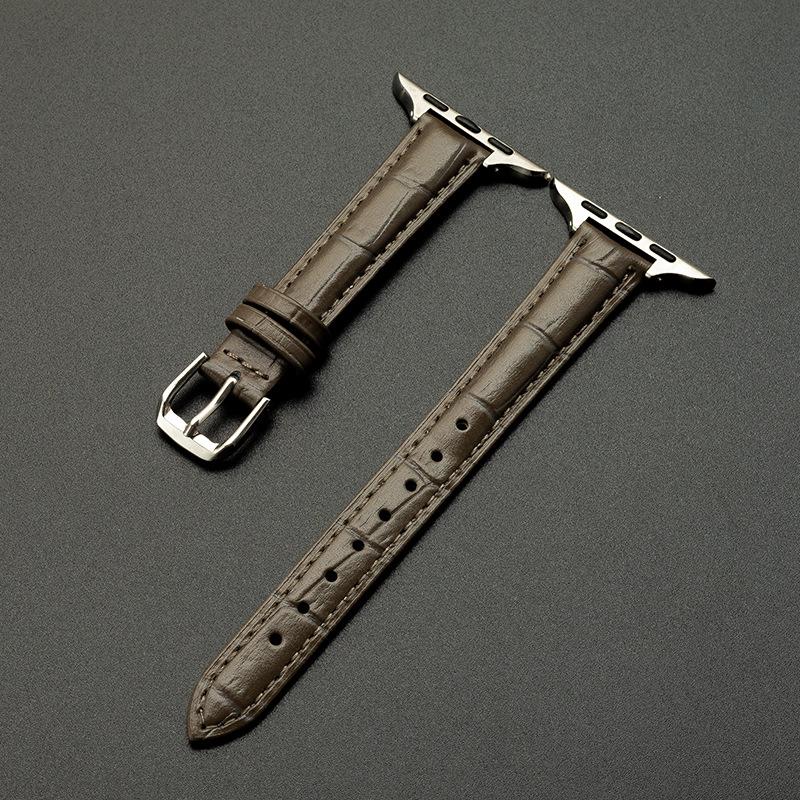 Genuine Leather Bamboo Grain Slim Apple Watch Band for Men & Women - iWatch Ultra Style