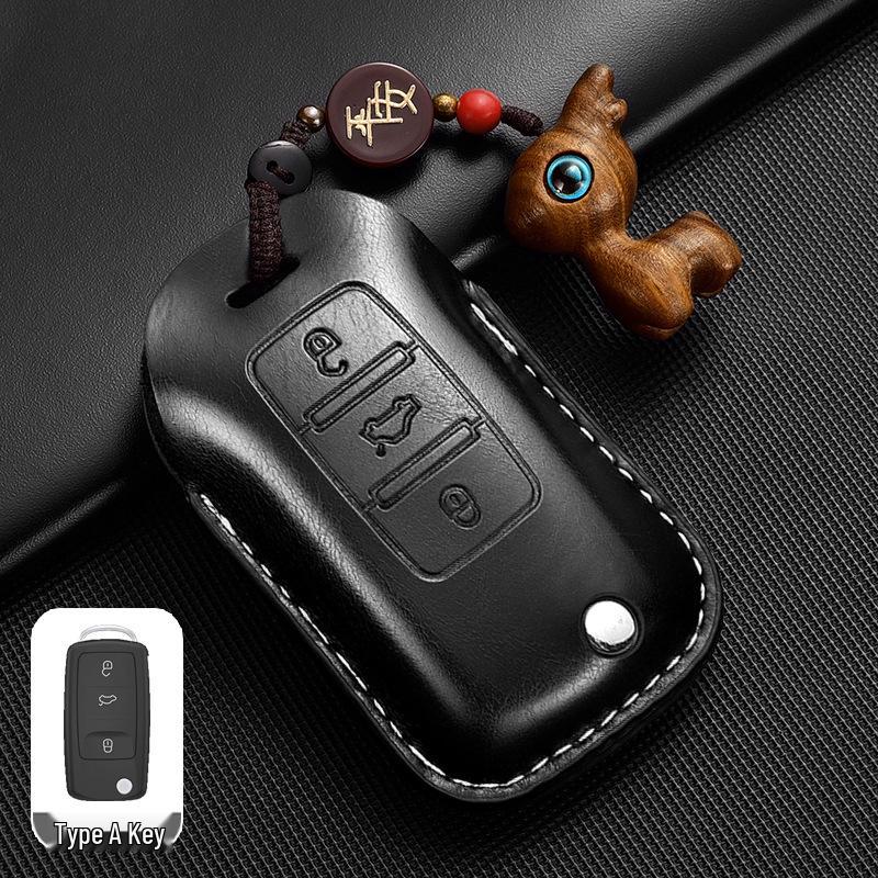 Leather Key Case for Volkswagen Models: T-Cross, Lavida, Lamando, Bora, Tiguan, Sagitar, Polo, Magotan, Passat, Tharu