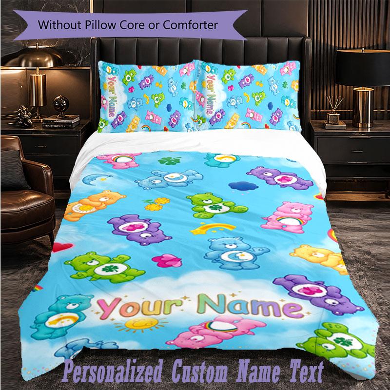 Personalized 3Pcs Bedding SetCare Bears Custom Text Duvet Cover Pillowcase Set Bedroom Gift