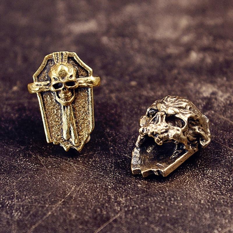 Retro Carved Copper Skull Charm Paracord Pendant Ornament For Handmade Craft Costume Decoration Jewelry Making Sewing