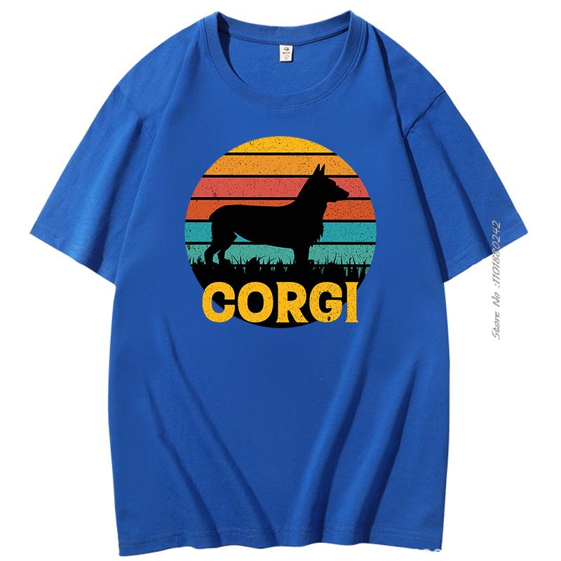 Funny Corgi Vintage Retro Sunset Silhouette Gifts Dog Lover Dog Owner Essential Cotton Tshirt Summer Harajuku Streetwear