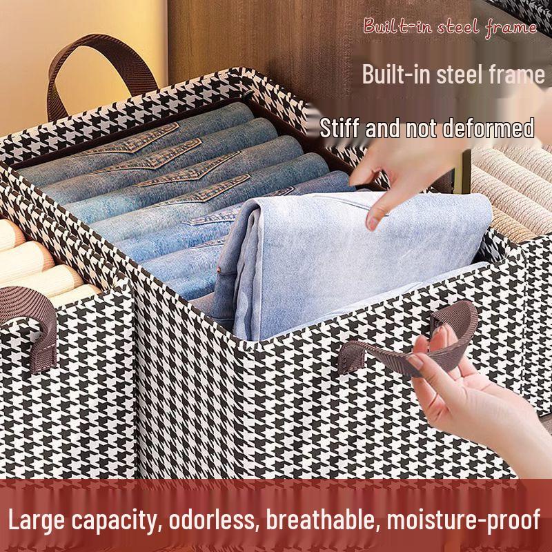 Houndstooth Foldable Fabric Storage Box for Clothes and Wardrobe Organization