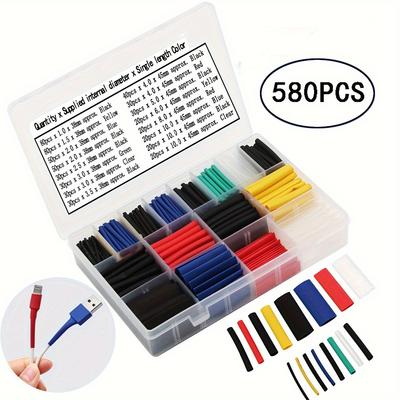 560/580/800 PCS Heat Shrink Tubings 2:1,Wire Cable Wrap Assortment Tube Sets Electric Insulation Heat Shrink Tube Kit (6 Colors)