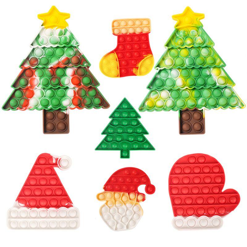 Joyful Christmas Big Size Pop It Silicone Toys For Relaxation Featuring Adorable Santa Claus And Cheerful Christmas Tree Shapes
