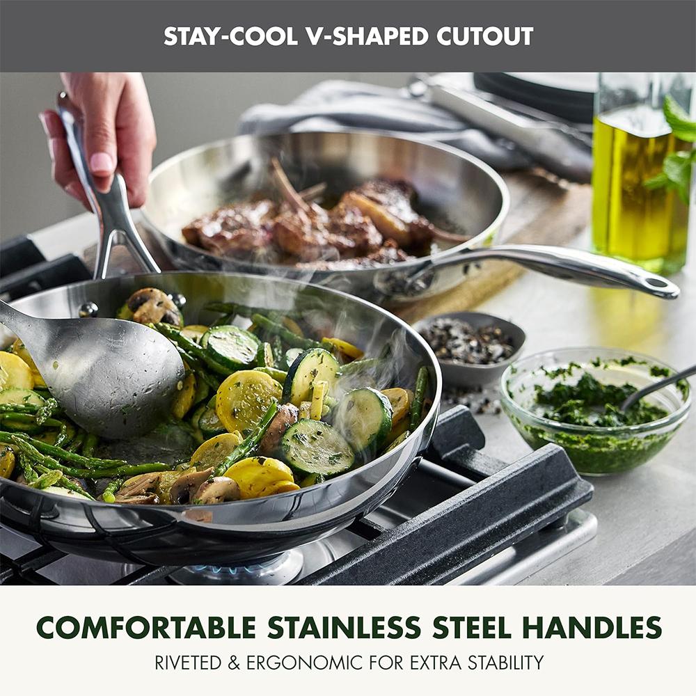 LMETJMA 304 Stainless Steel Frying Pan Oven Safe Chef's Pan Induction Skillet NonStick Egg Steak Cooking Pan Kitchen Cookware