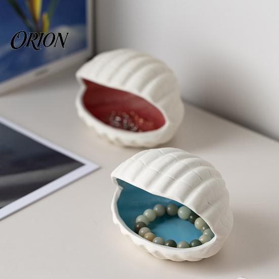 Smooth Glazed Ceramic Ocean Theme Jewelry Tray for Vanity Rings Earrings Necklaces, Decorative Exquisite Gift Women Shell/Conch Trinket Dish, Creative