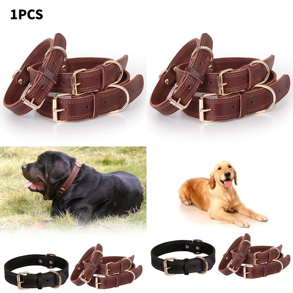 Classic Leather Dog Collar With Vintage Brass Buckle For Medium To Large Dogs