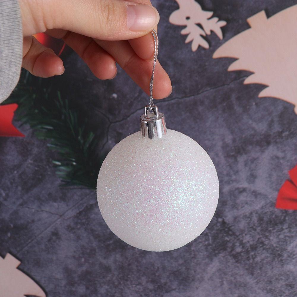 6pcs 4cm/6cm/8cm White Christmas Balls Glitter Pendant Christmas Hanging Balls Elegant Plastic Christmas Tree Pendants