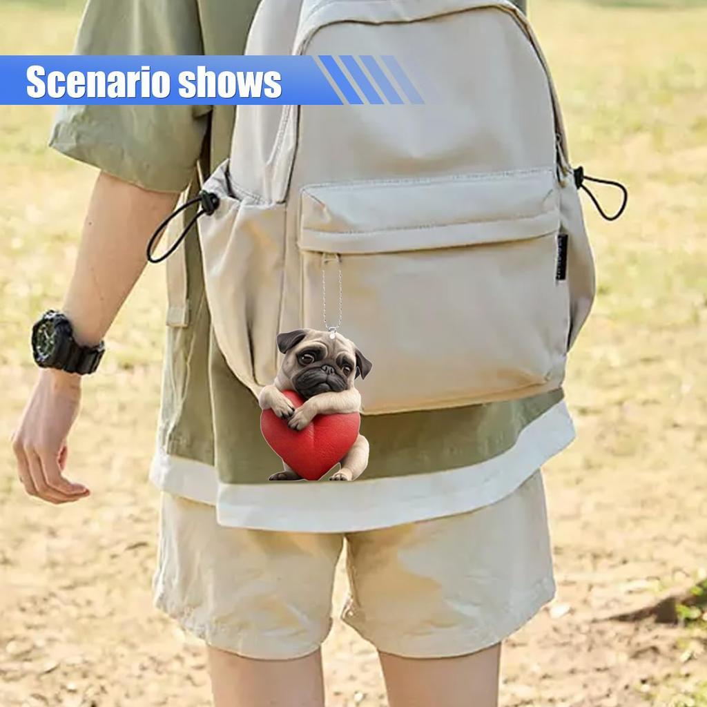 Adorable Pug Acrylic Car Rearview Mirror Accessories 2D Cute Puppy Pendant Ornaments Keychain Charms For Car Backpacks Decor
