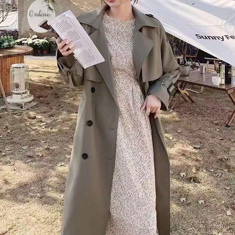 2025 Autumn Trendy Mid-Length Trench Coat for Women: Over-the-Knee, Elegant British Style