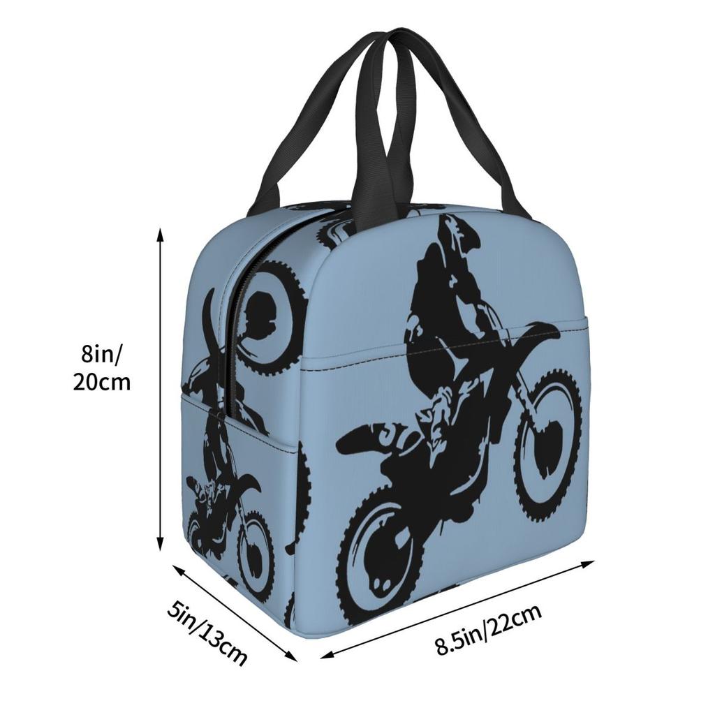 Moto X Dirt Bike Monochrom Vektorgrafik Isolierte Lunchtasche für Damen Büro Kühltasche Thermische Lebensmittelbox Tragetasche Lunchboxen Behälter