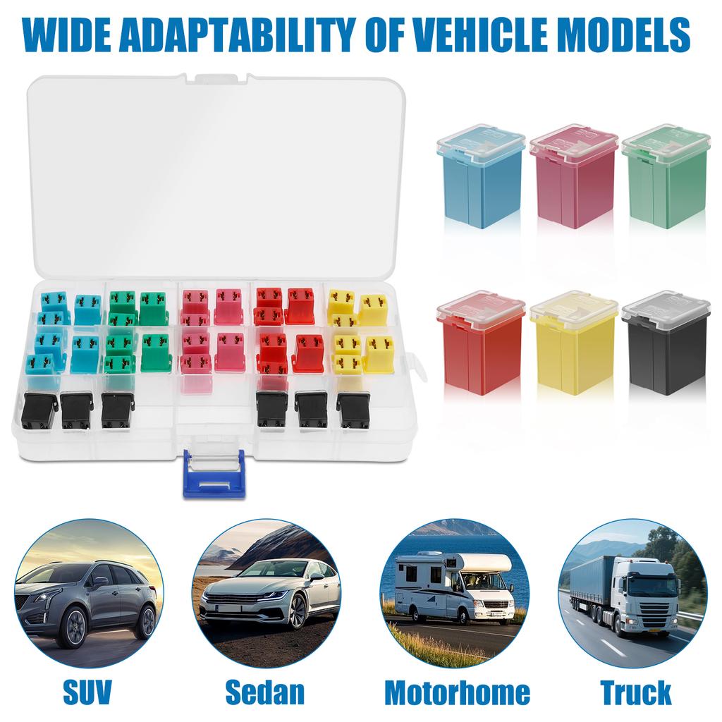 36 ks Jcase pojistek Autokomplet Vysoké/Standardní a Nízkoprofilové Pojistky ve tvaru krabičky Jcase Assortment Kit 20A 30A 40A 50A 60A 80A