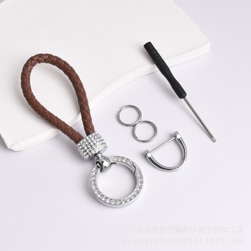 Handcrafted Braided Rope Keychain Sparkling Rhinestones - Stylish Monochrome Car Key Ring Fashion-Forward Accessory