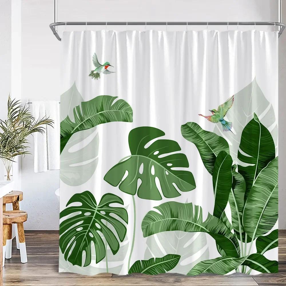 Modern Simple Tropical Leaves Shower Curtain Monstera Palm Leaf Greening Bathroom Decorative Polyster Shower Curtain With Hook