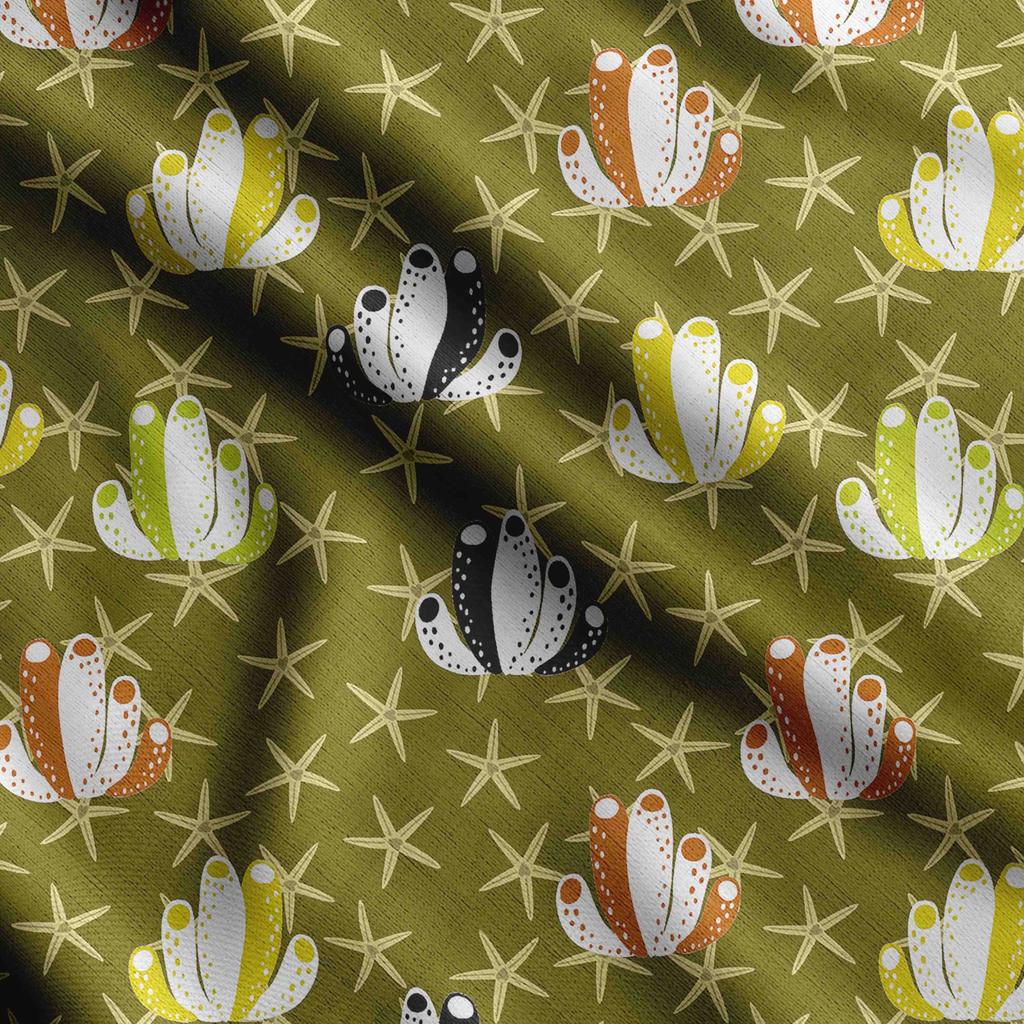 Soimoi Nadruk z muszli morskich, bawełniany kambryk, tkanina pikowana sprzedawana na jardy o szerokości 42 cali, średniej grubości tkanina bawełniana,