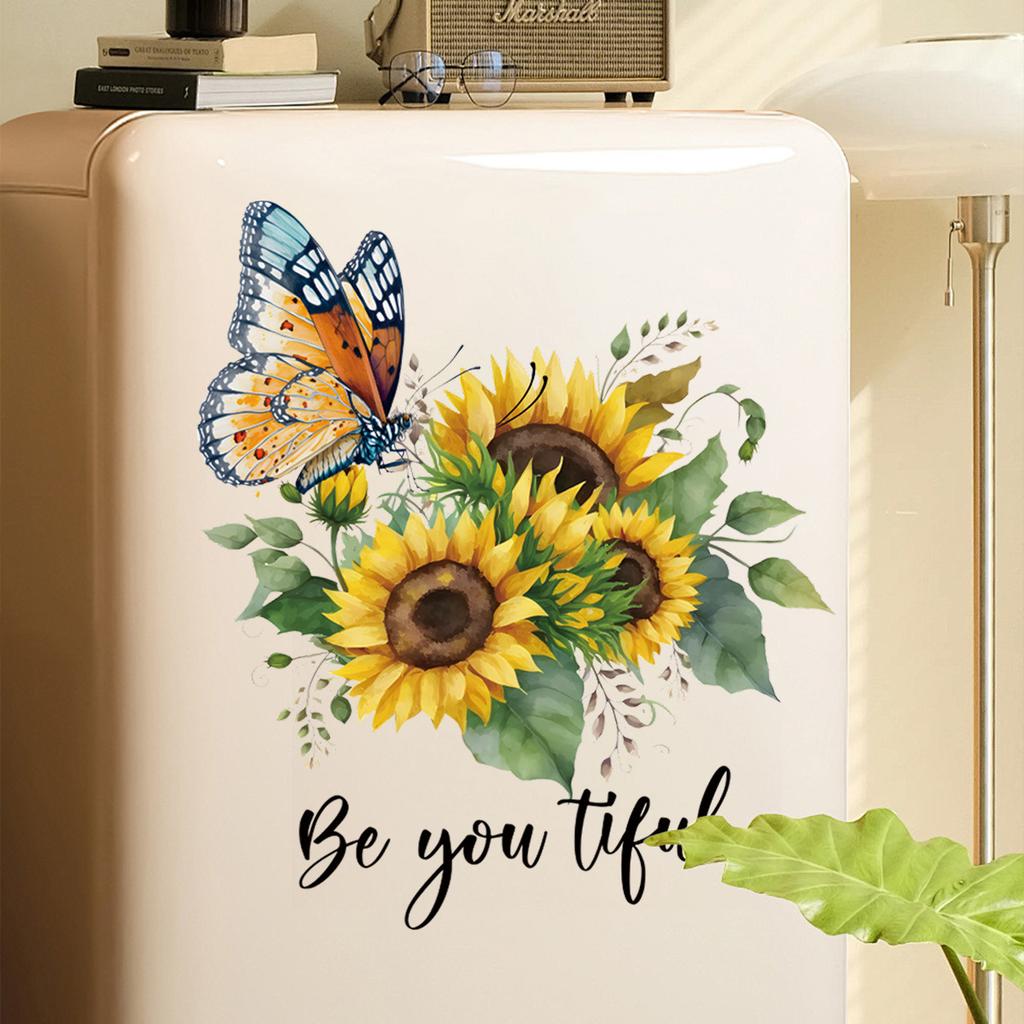 Butterfly and Sunflower Window Sticker Colorful Window Cling Decoration for Home Bedroom Living Room Glass Decor