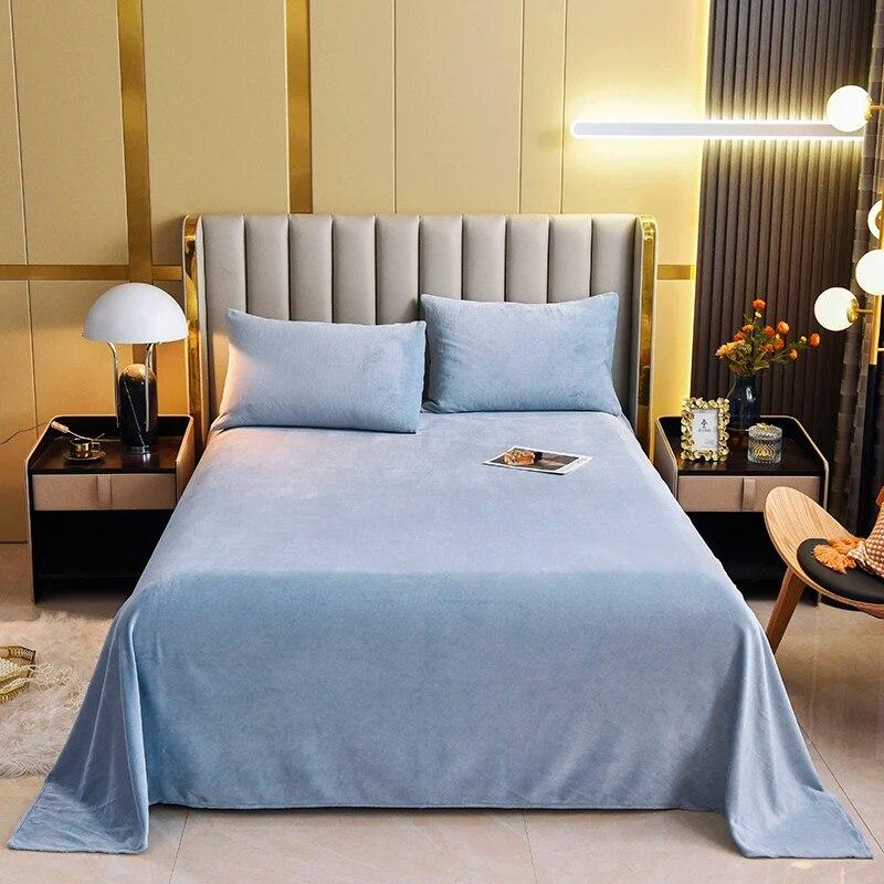 1Pc Winter Thicken Flannel Flat Sheet,Bed Sheet Without Pillowcase Solid Color,Bed Linen For Twin Full Queen Size